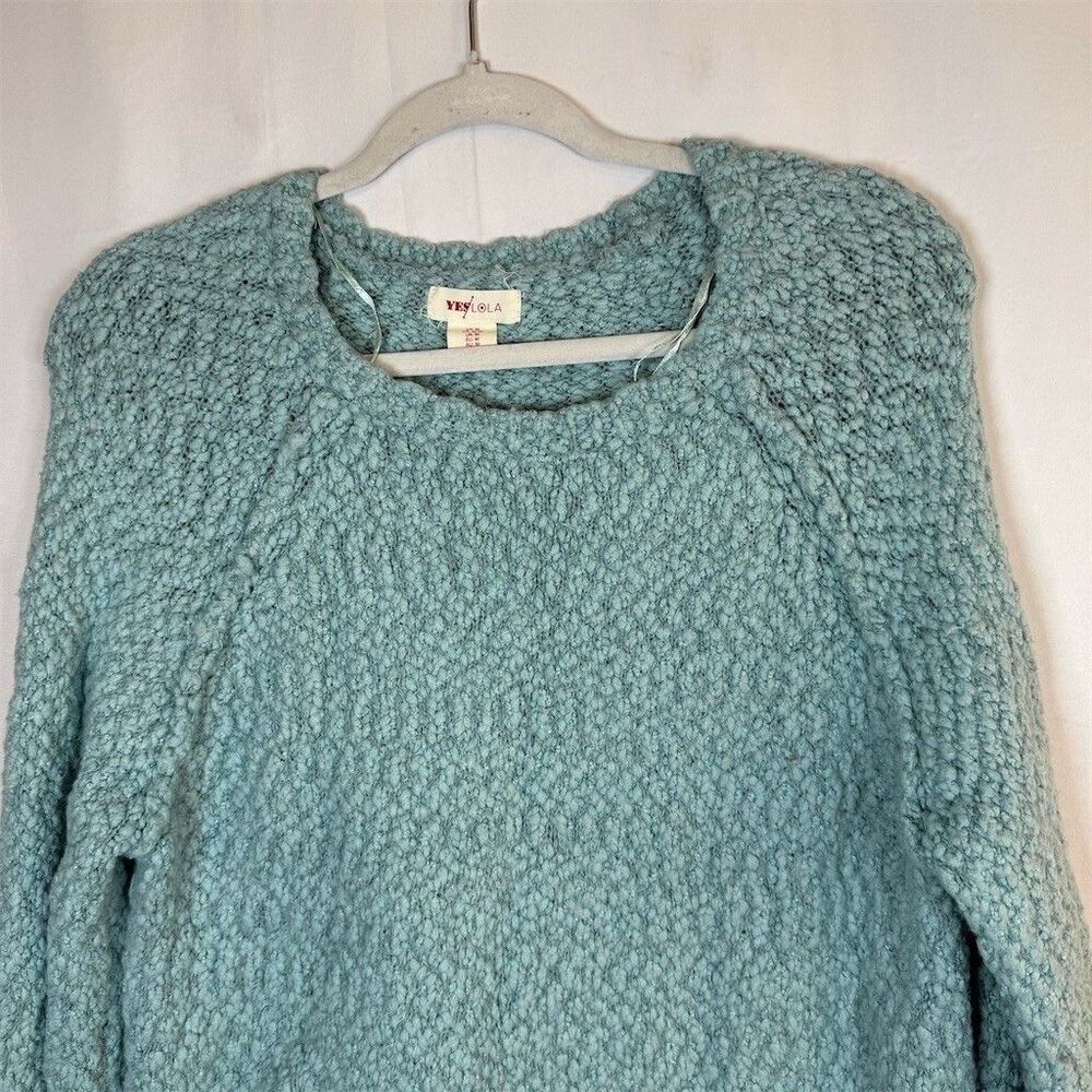 Yes Lola Sweater Womens Size M Blue Green Chunky Knit Crewneck Pullover